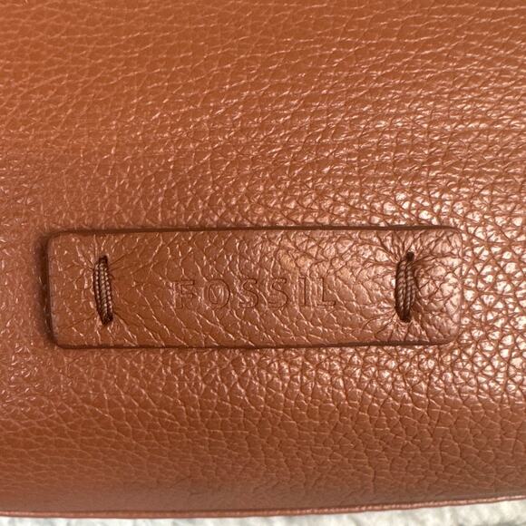 Fossil Crossbody Purse Keely Bag Brown Pebble Cowhide Black Sparkle Pockets - Picture 3 of 12